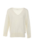 Interdee ecrufarbener Kaschmirpullover mit V-Ausschnitt, mittellang