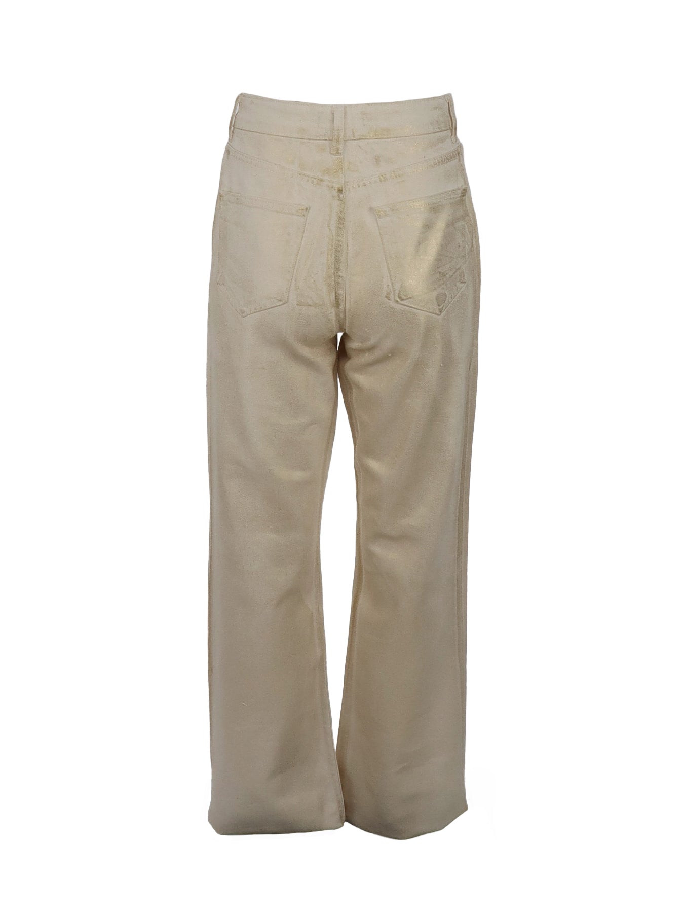 Ecrufarbene, metallische Jeans mit hoher Taille