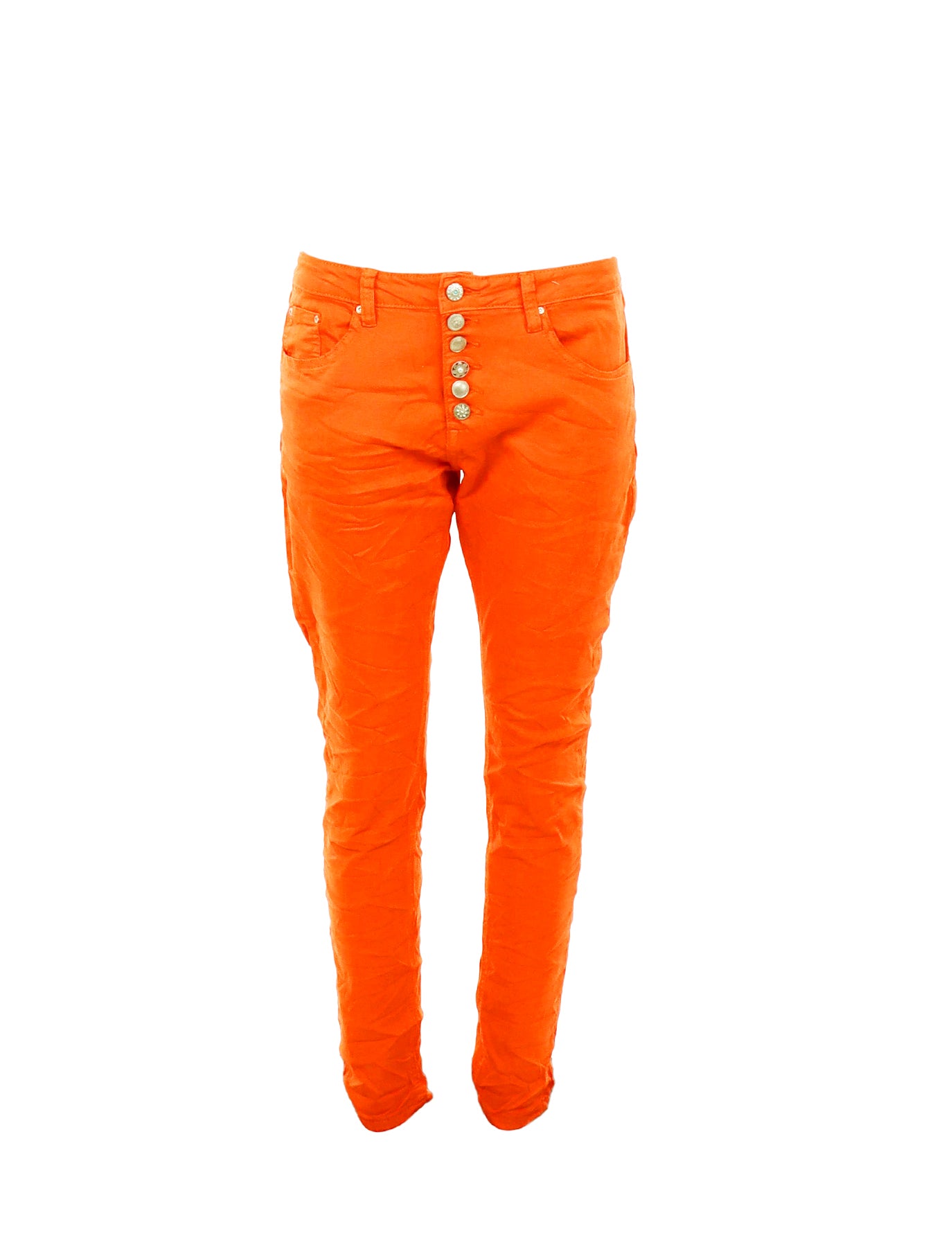 PdJ – Orange Jeans mit Strassknöpfen