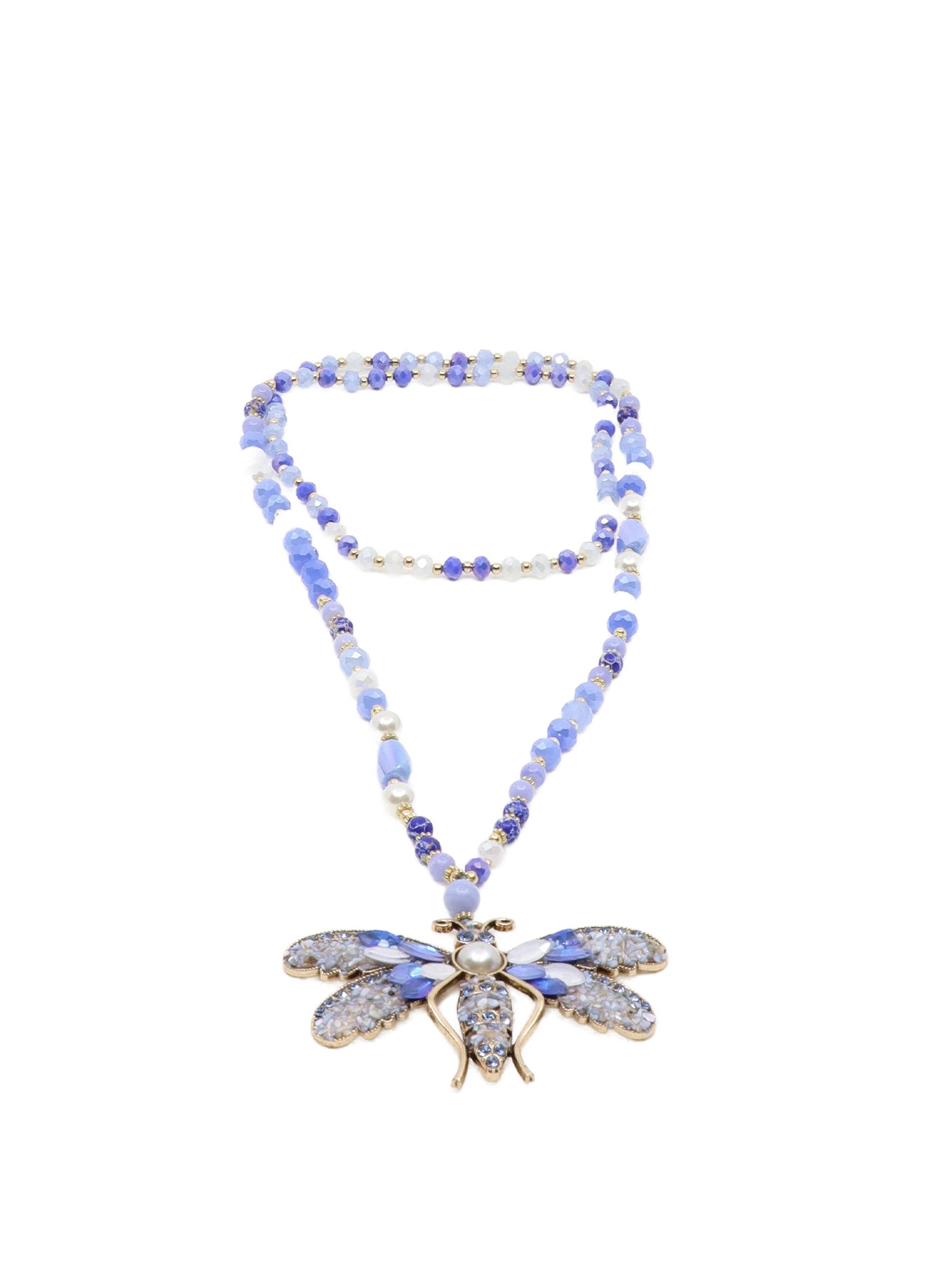 Lange, ausgefallene Halskette mit blauer Libelle