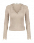 Pull beige col V dentelle