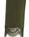 Pull kaki col V dentelle