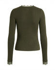 Pull kaki col V dentelle