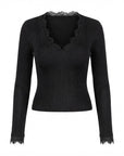 Pull noir col V dentelle