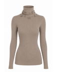 INTERDEE pull taupe orné de flocons sequins col
