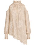 Beige Langarmbluse mit Stickerei