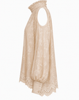 Beige Langarmbluse mit Stickerei