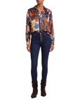 Blouse foulard marine motif automnal