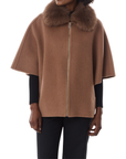 Cardigan col fourrure zippé camel