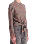 Chemisier gris soie motif floral Interdee