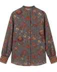 Chemisier gris soie motif floral Interdee