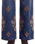 Jeans denim baroque fleurs beiges
