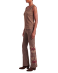 Jeans marron fleurs baroque