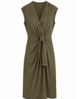 Robe drapée noeud kaki
