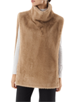Poncho camel fausse fourrure col montant
