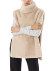 Poncho beige fausse fourrure col montant