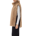 Poncho camel fausse fourrure col montant