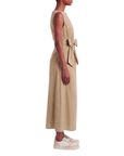 Robe longue drapée noeud beige