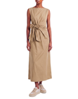 Robe longue drapée noeud beige