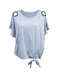 T-shirt oeillets bleu délavé