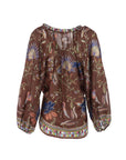 Blouse motifs fleurs marron-marine