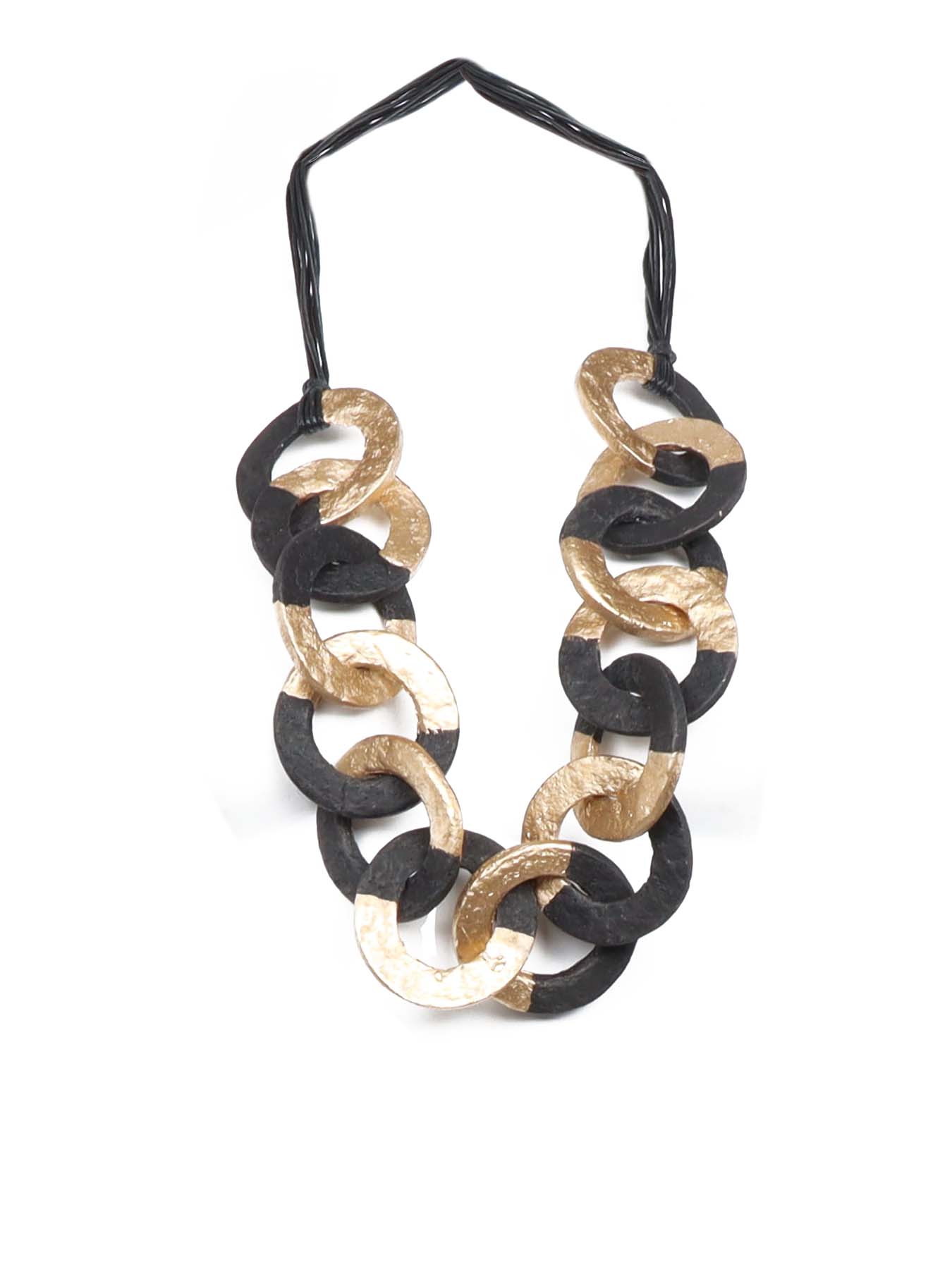 Ausgefallene Halskette mit schwarzem/goldenem Ring