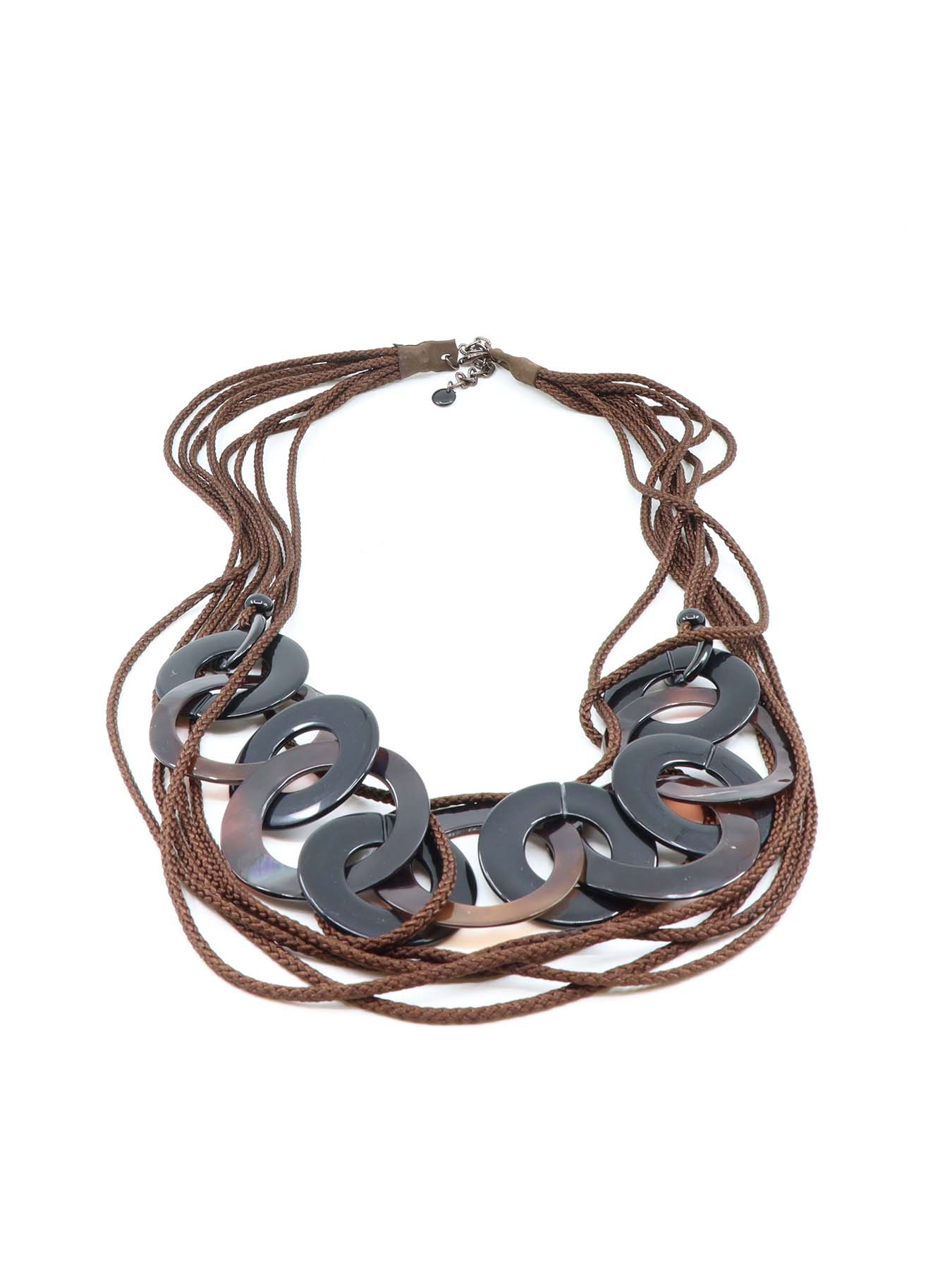 Braune Halskette mit schwarzen Ringen