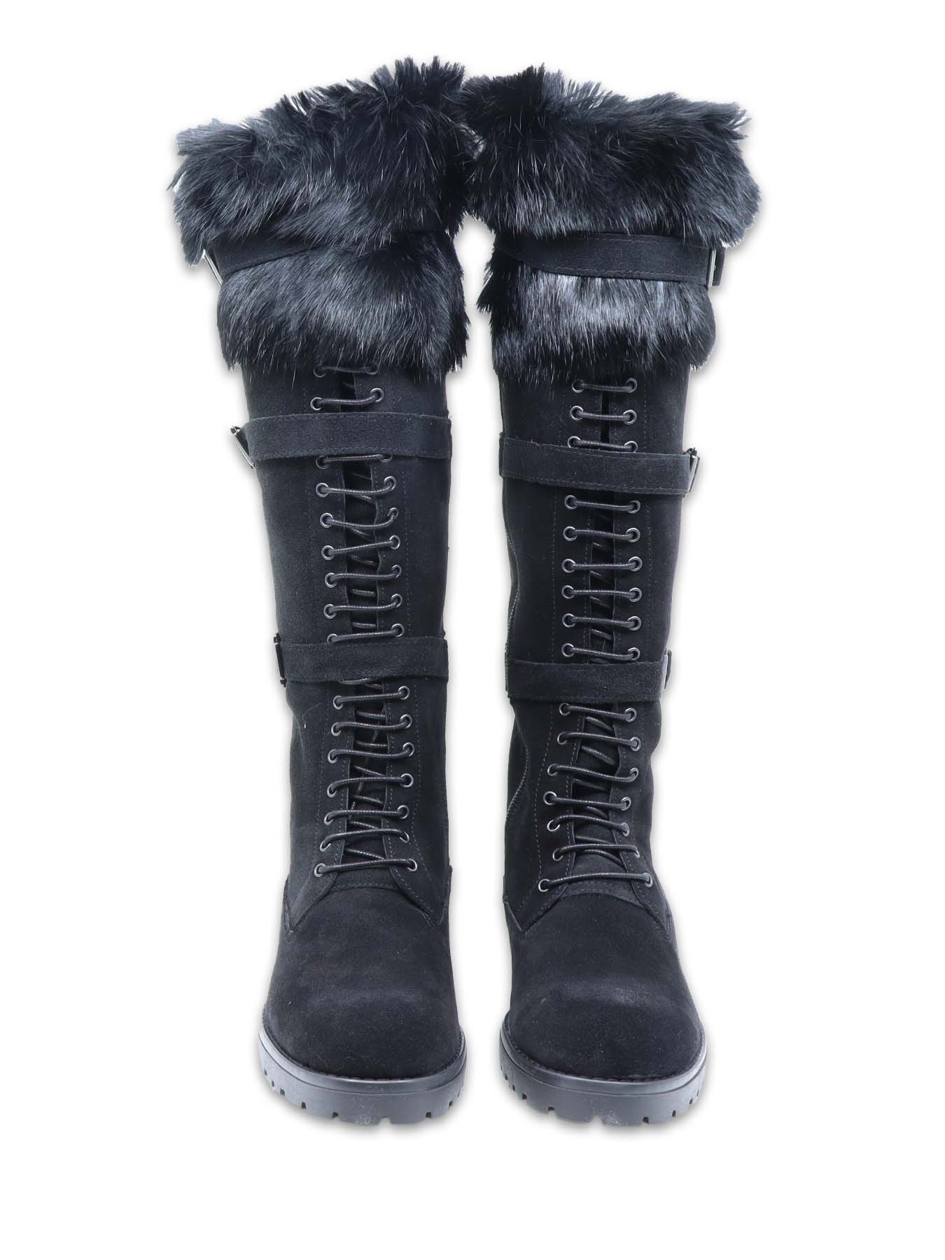 Bottes longues en croûte de cuir noir la Thuile
