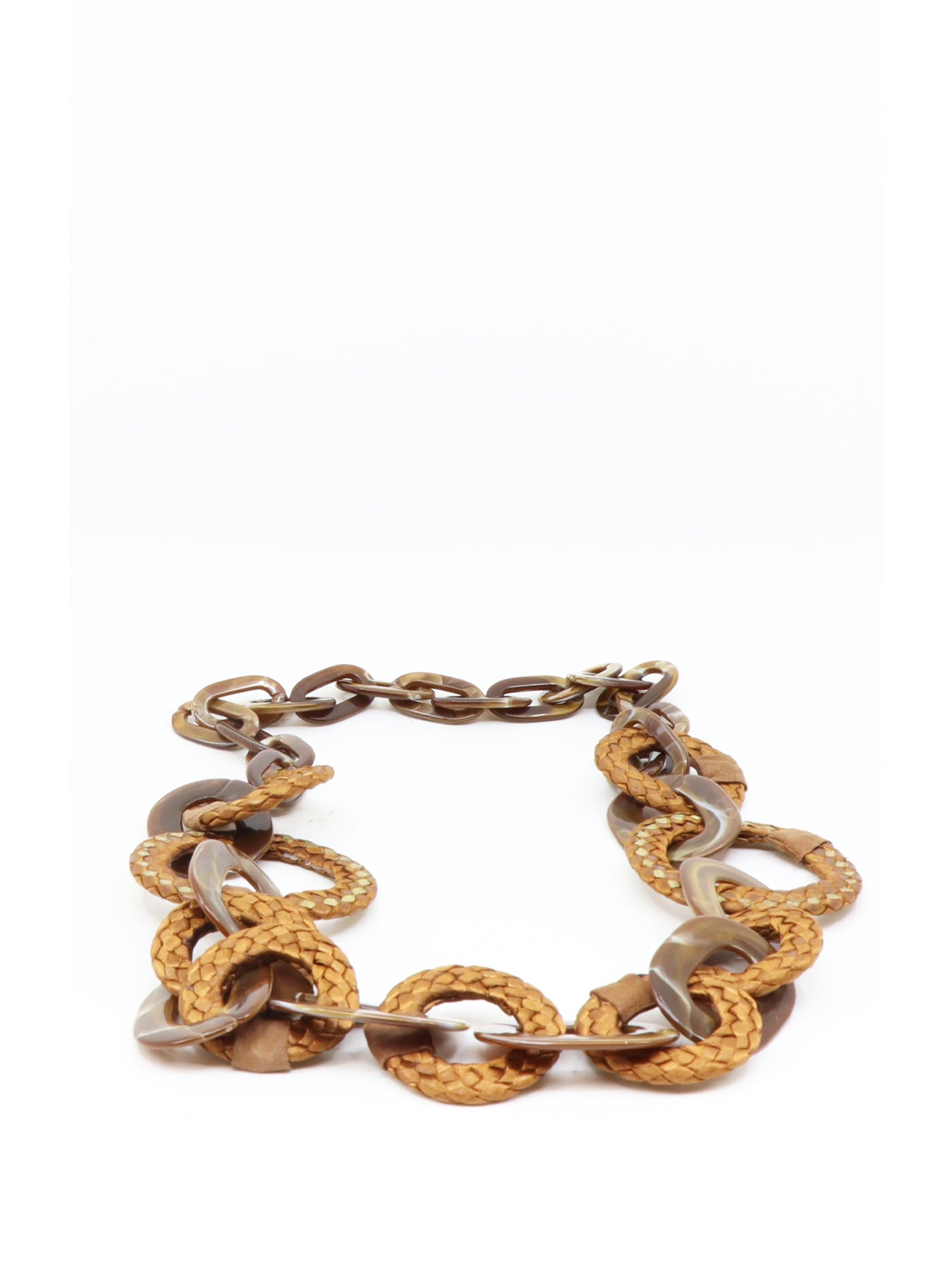 Braune Halskette mit braun/goldenen Ringen