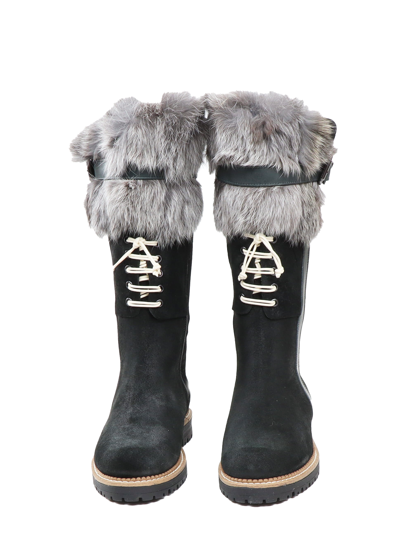 Bottes mi-longues en croûte de cuir noir La Thuile