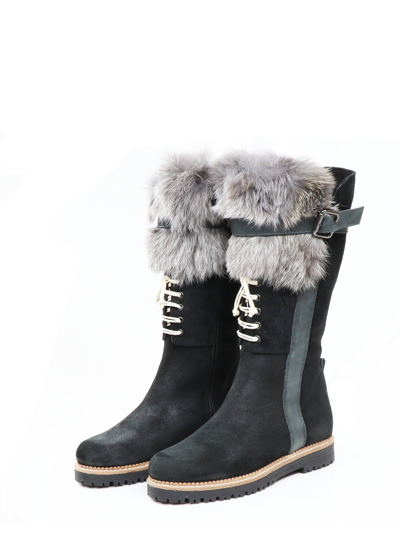 Bottes mi-longues en croûte de cuir noir La Thuile