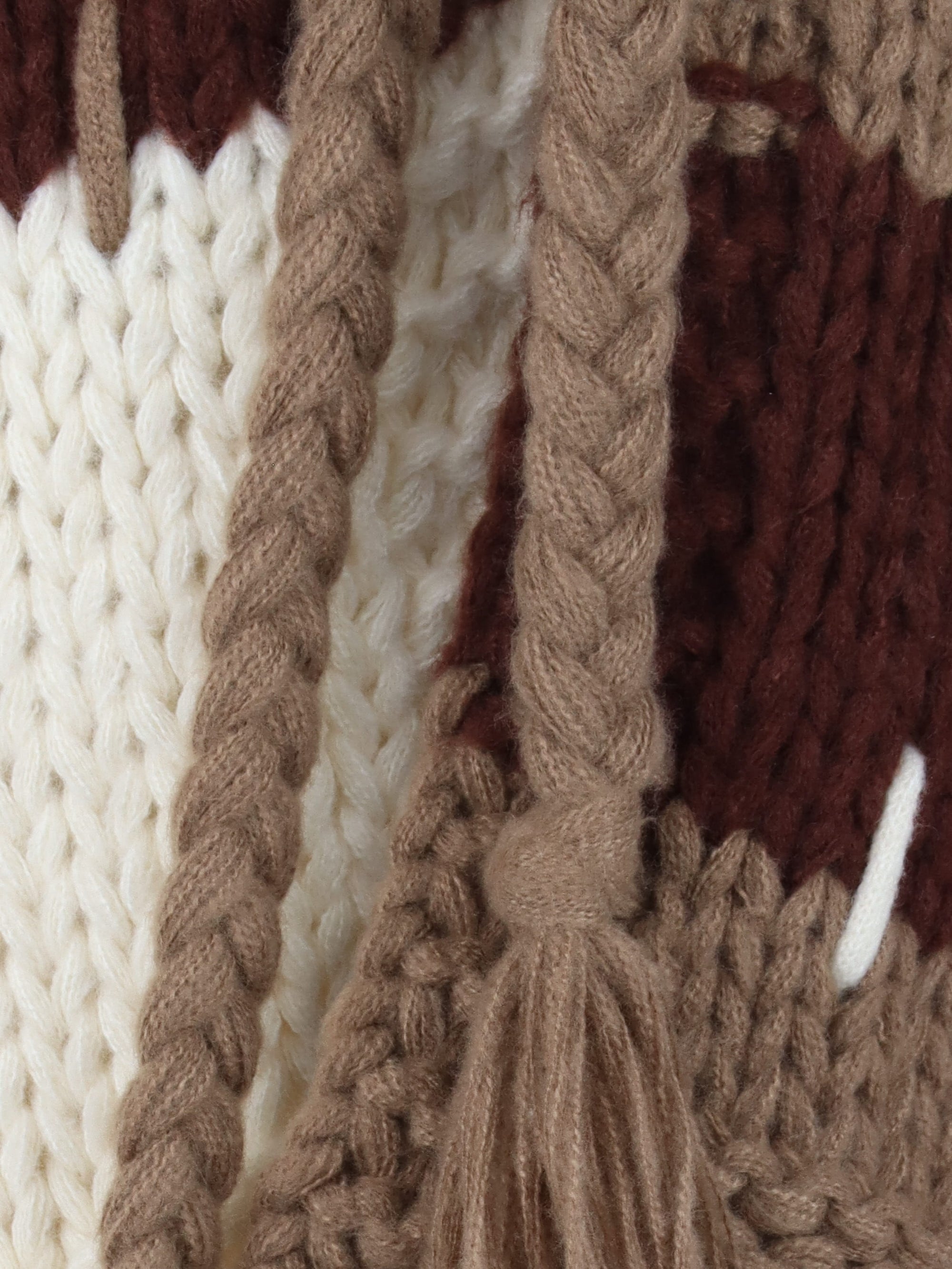 Cardigan tricolore écru camel choco