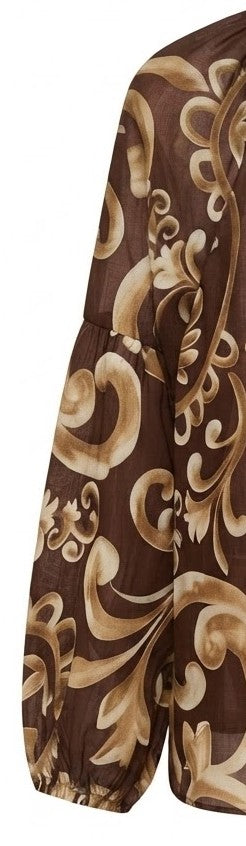 Blouse camel imprimée floral écru