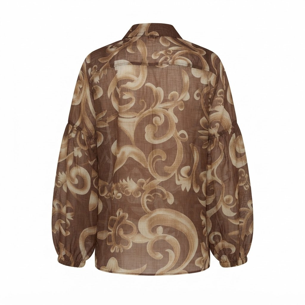 Blouse camel imprimée floral écru