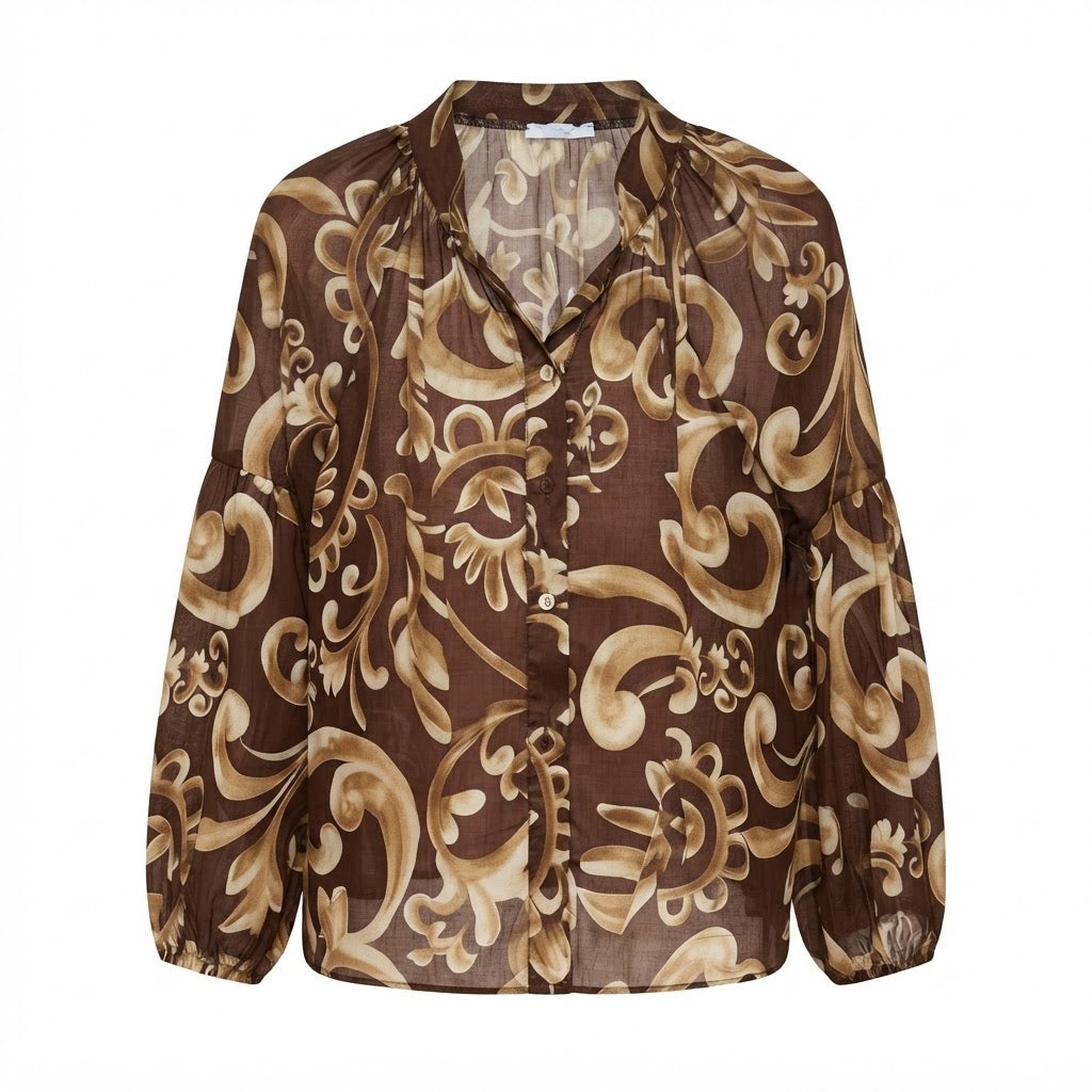 Blouse camel imprimée floral écru