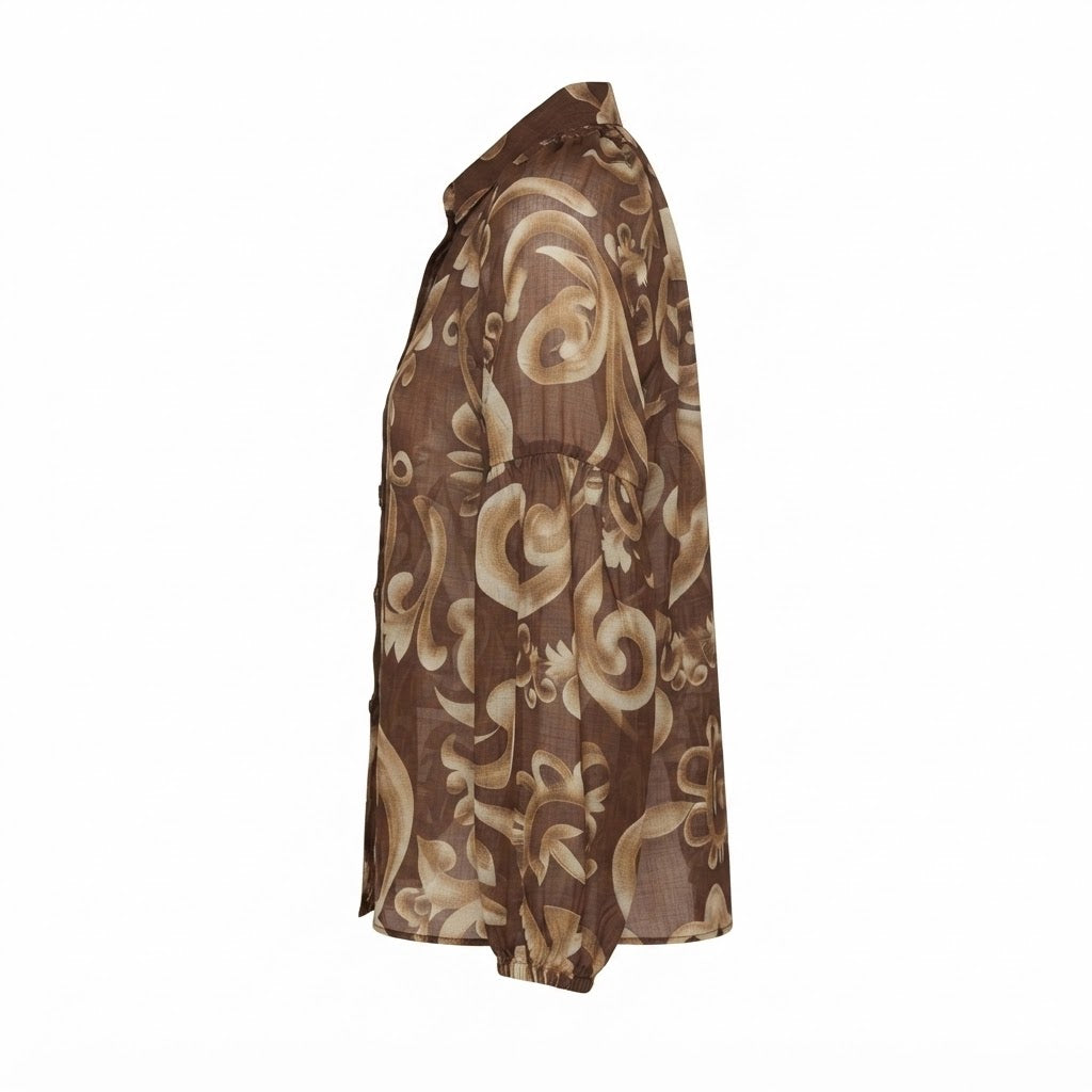 Blouse camel imprimée floral écru