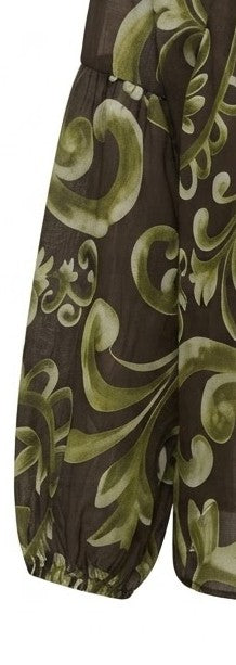 Blouse brun imprimée floral kaki