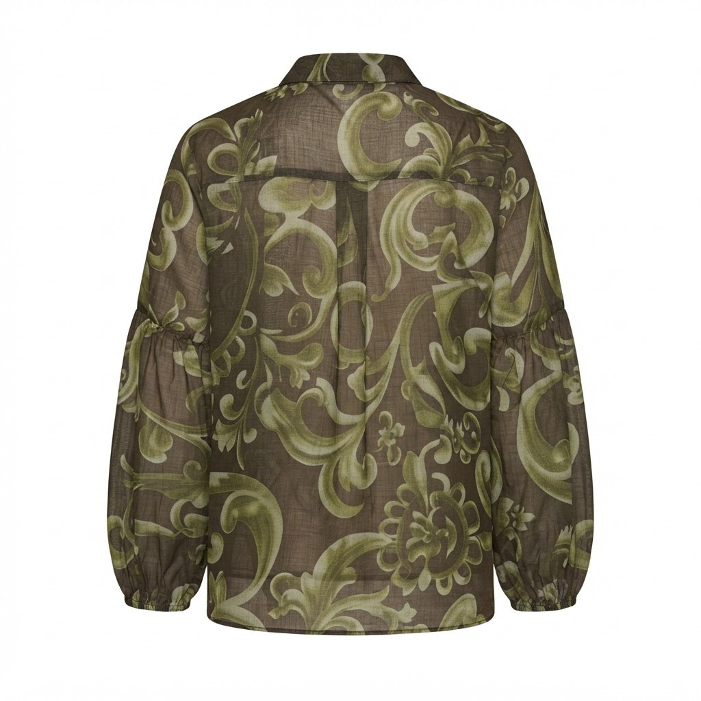 Blouse brun imprimée floral kaki