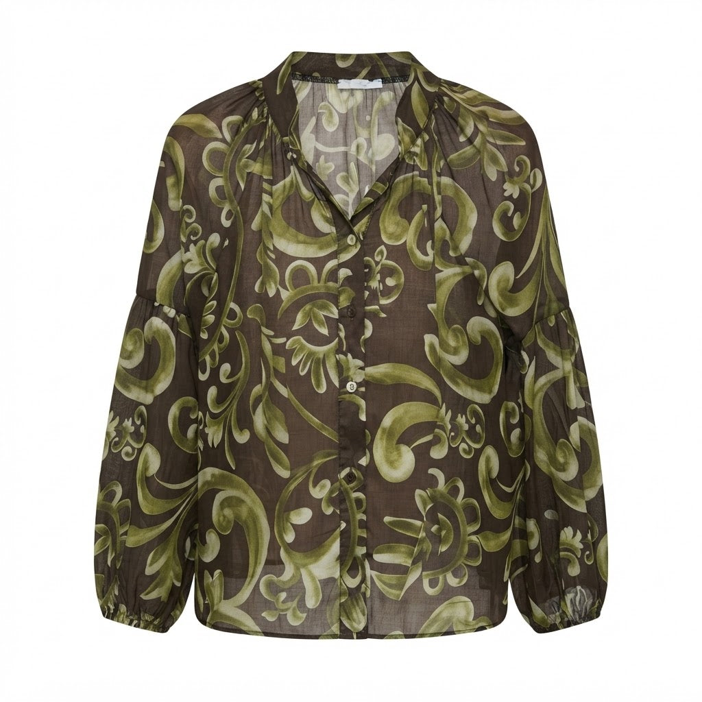 Blouse brun imprimée floral kaki
