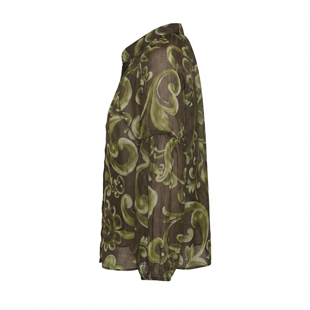 Blouse brun imprimée floral kaki