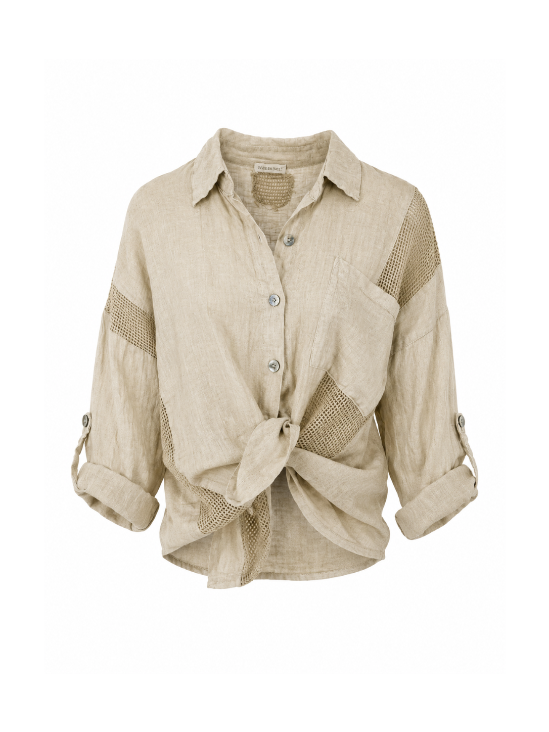 Lochmuster-Leinenhemd beige