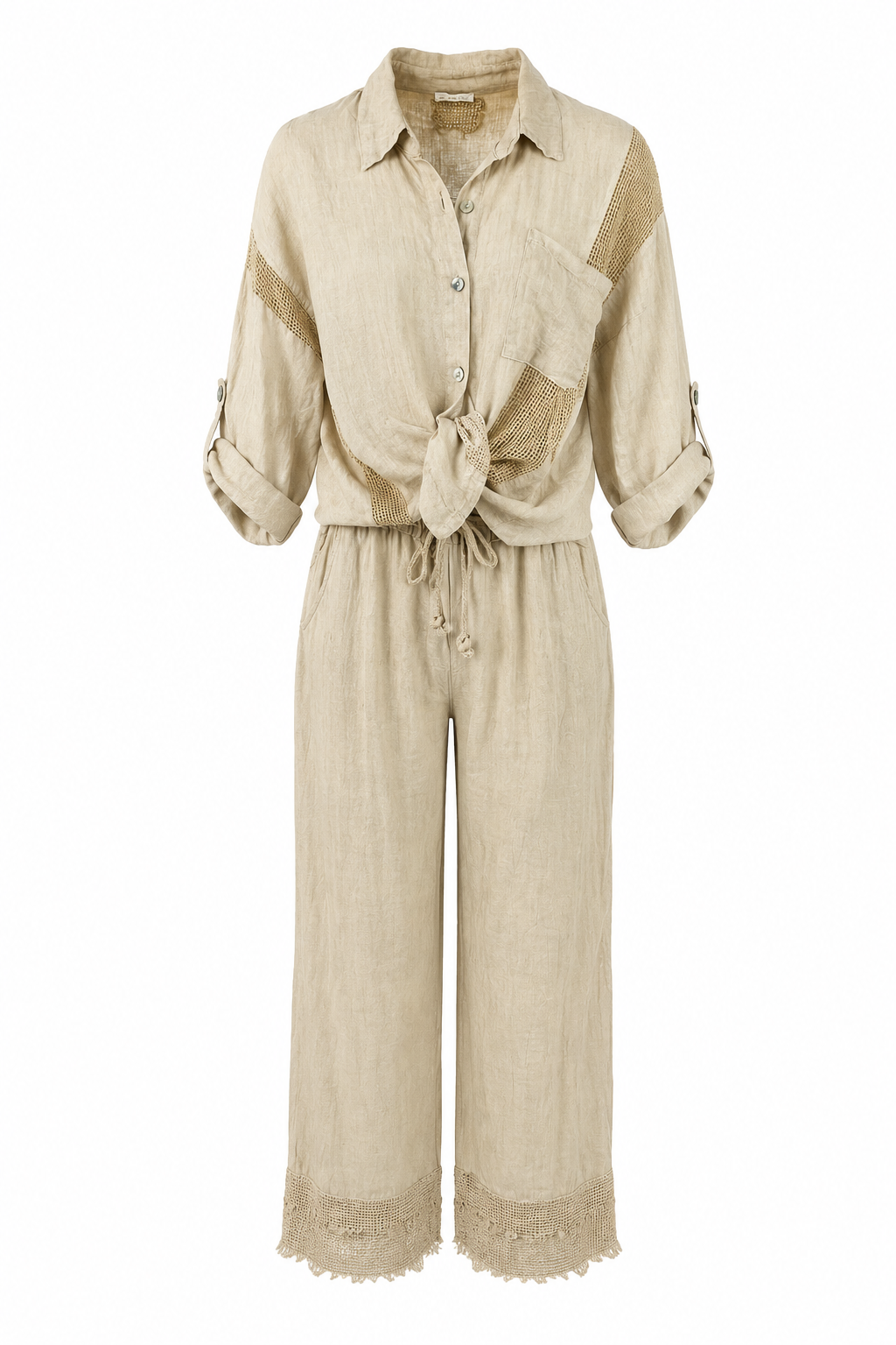 Lochmuster-Leinenhemd beige