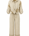 Lochmuster-Leinenhemd beige