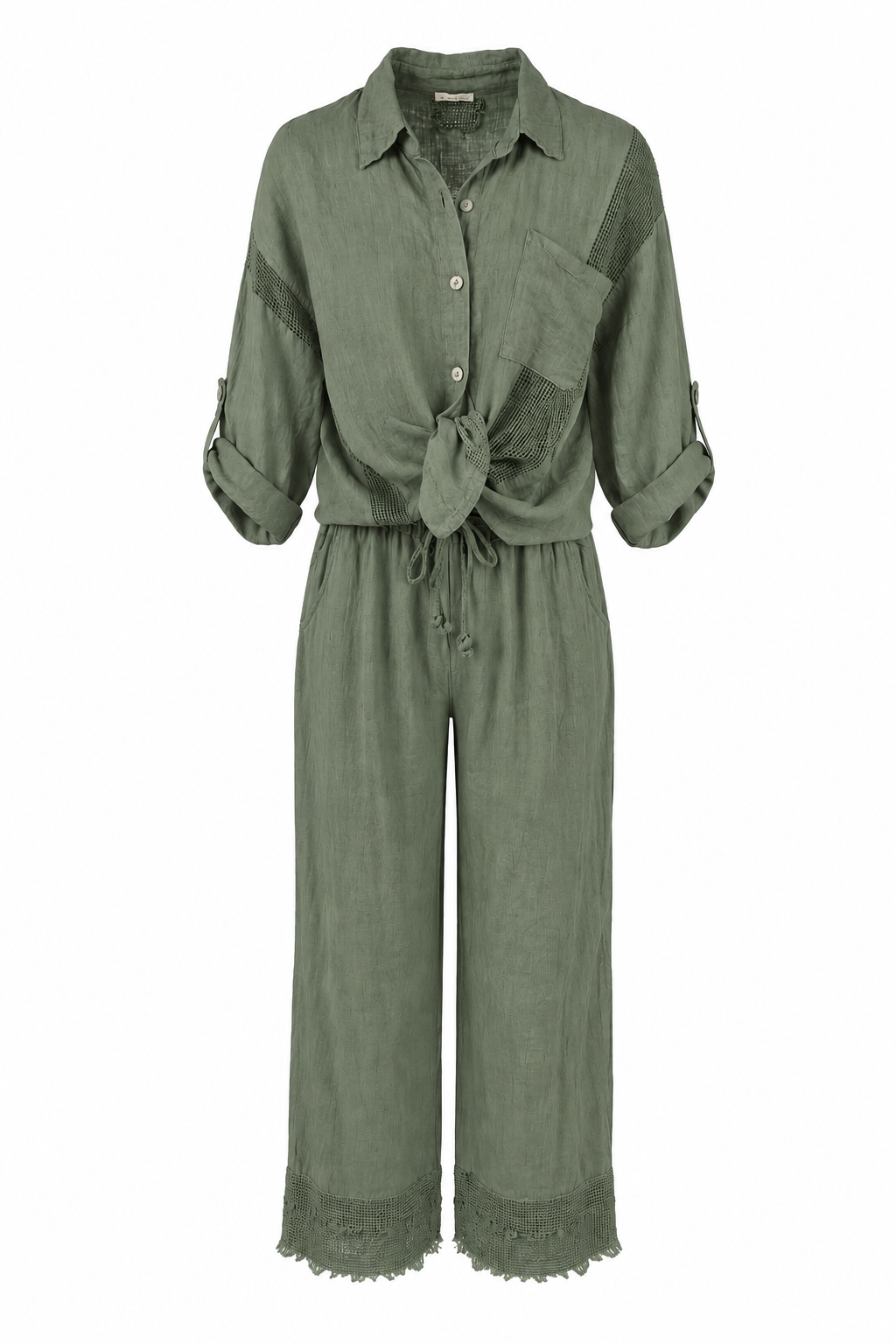 Chemise lin ajourée kaki