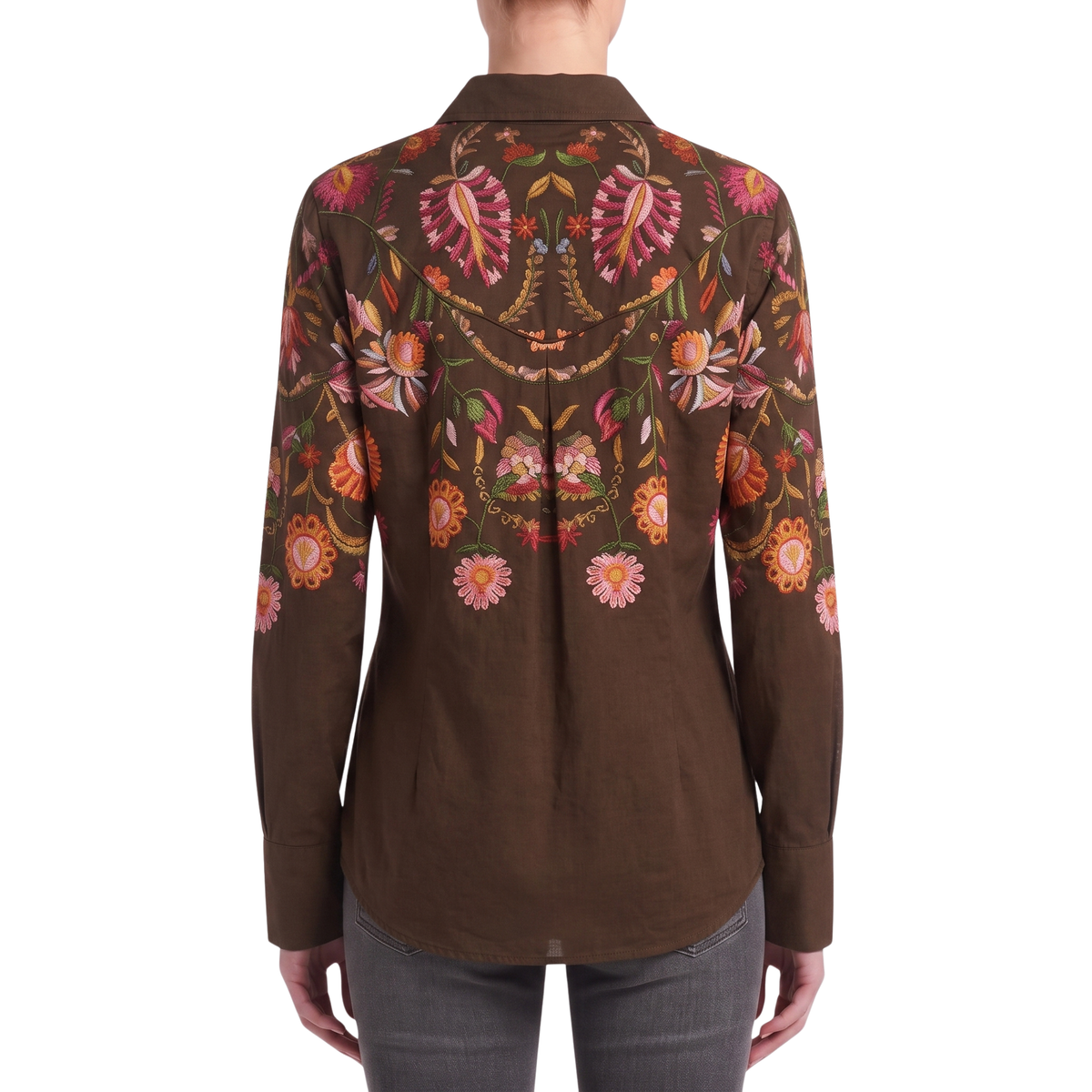 Chemisier floral ethnique marron