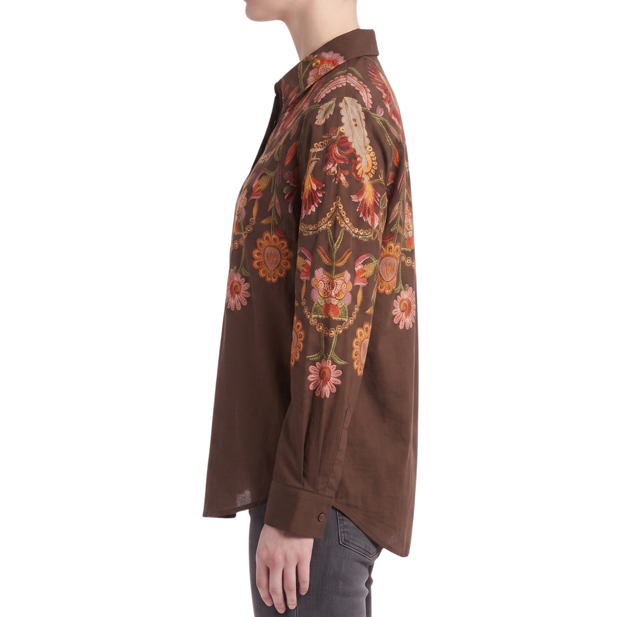 Chemisier floral ethnique marron
