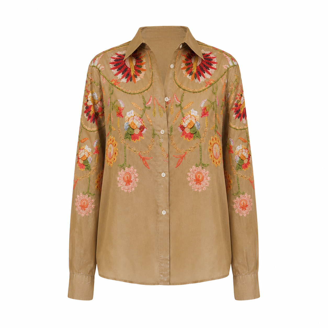 Chemisier floral ethnique beige