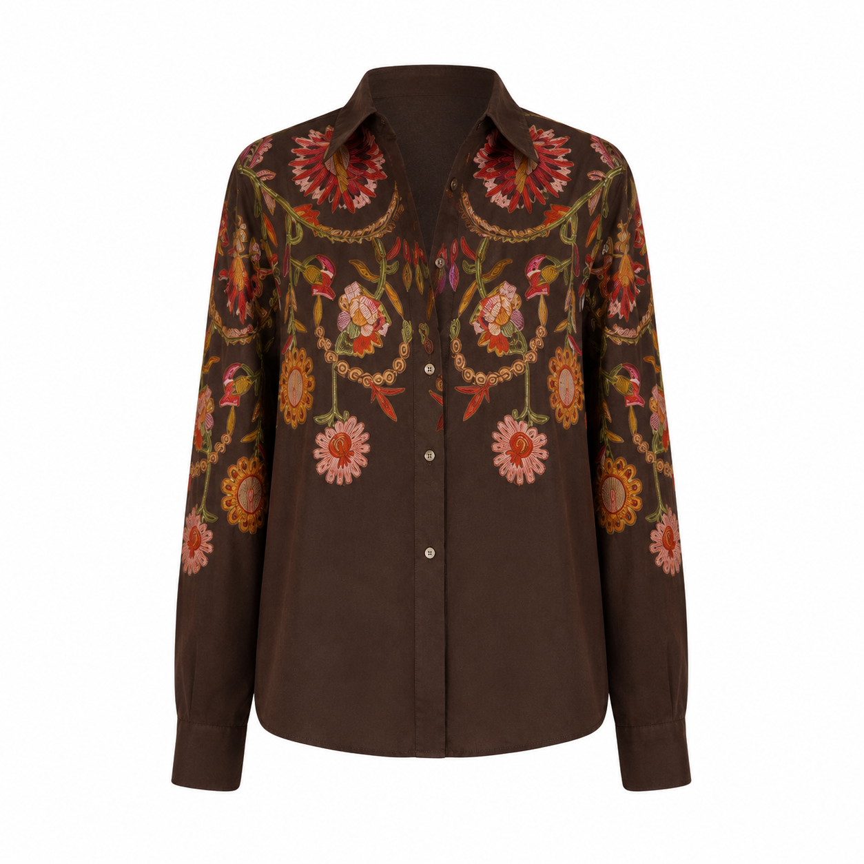 Chemisier floral ethnique marron