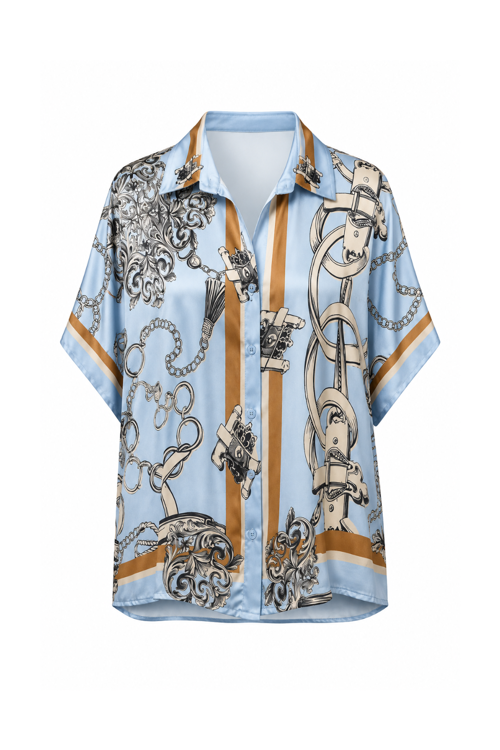 Blouse maillons bleu ciel camel