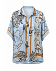 Blouse maillons bleu ciel camel
